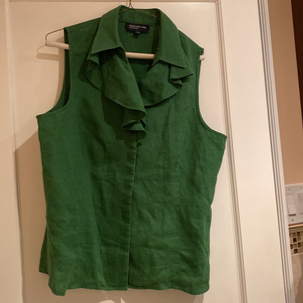 Jones NY Signature XL Green Linen Blouse 21”W x 25”L
